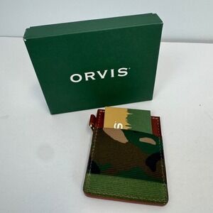 Orvis Mens Leather and Camo Canvas Card Case Wallet Made in USA New in Box